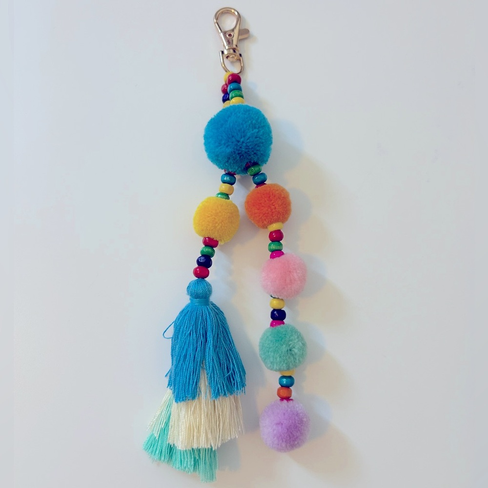 Colorful Pom Pom Keychain with Tassel Bag Charm  - Bling